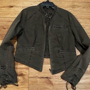 Free People Distressed Denim Crop Jacket